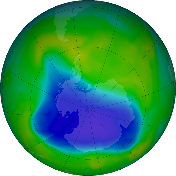Antarctic ozone map for 30 November 2023